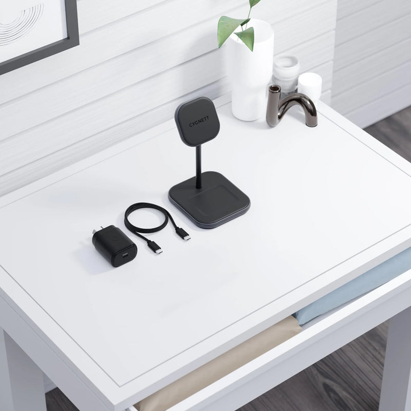 Cygnett 2-IN-1 Wireless Magnetic Desk Charger 15W Black