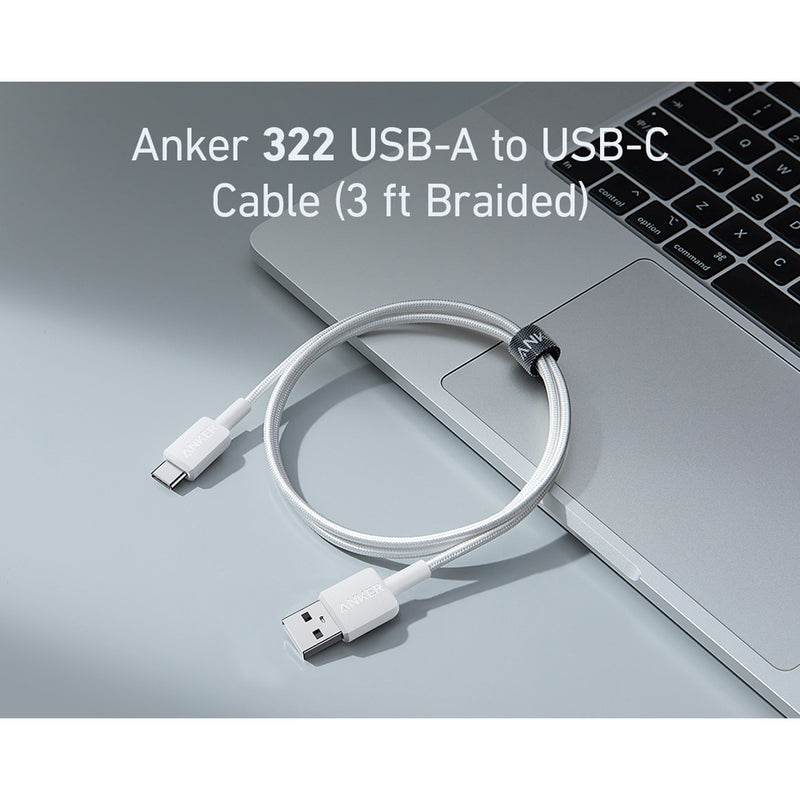 Anker 322 USB-A to USB-C Cable - White (3ft Braided) 90CM