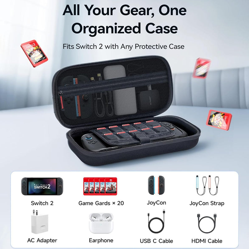 JSAUX All-in-One TravelStorage Carrying Case for Switch2 Black