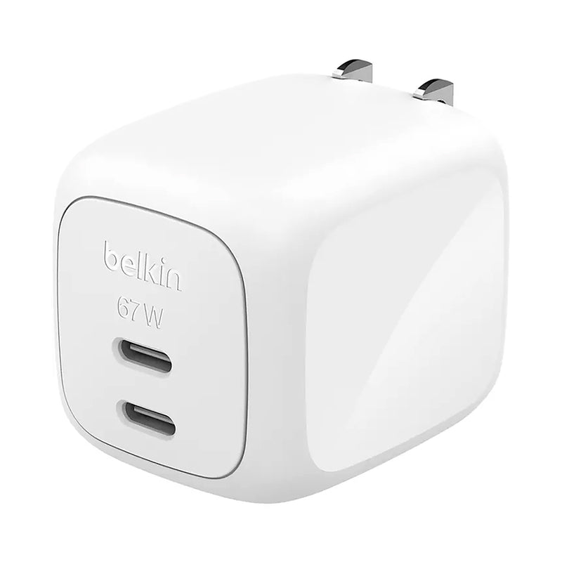 Belkin BoostCharge 67W GaN Wall Charger With Dual port USB-C Output - White