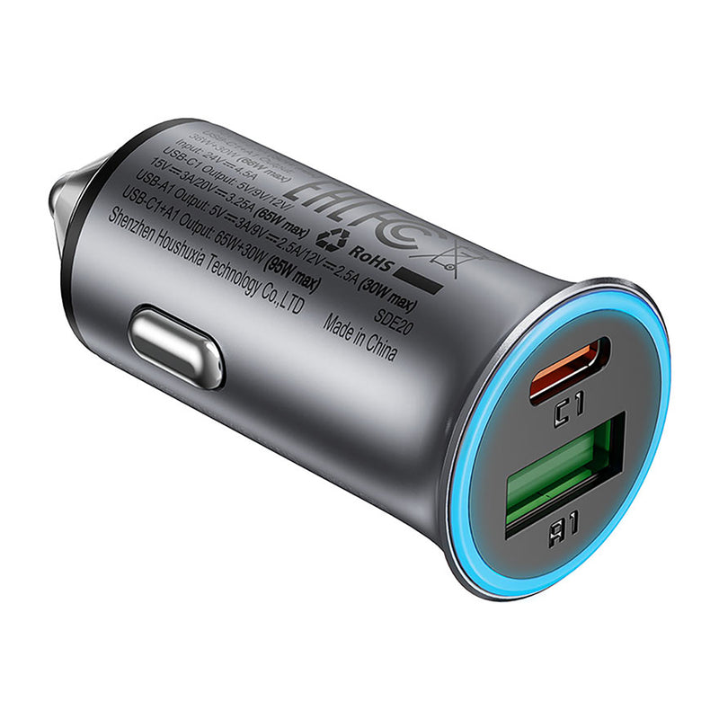 Acefast B16 95W (USB-A+USB-C) Dual Port Metal Car Charger Set (P5) Metal Gray