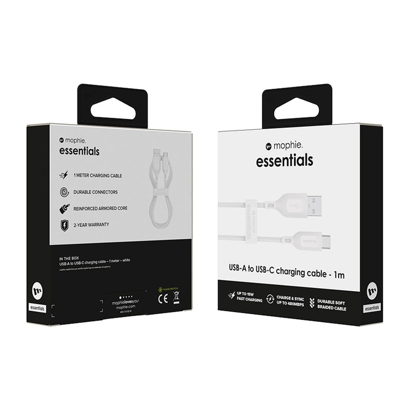 Mophie Essential USB-C to USB-A Cable, Braided, 1M, White