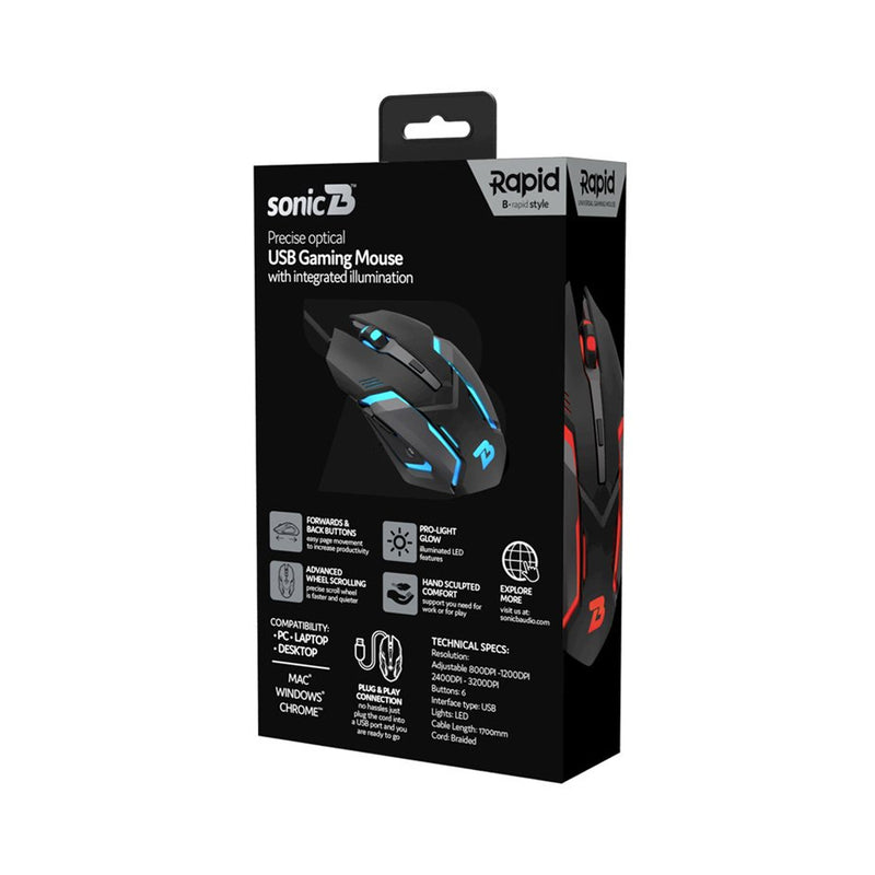 SonicB USB Gaming Mouse with integrated illumination Black