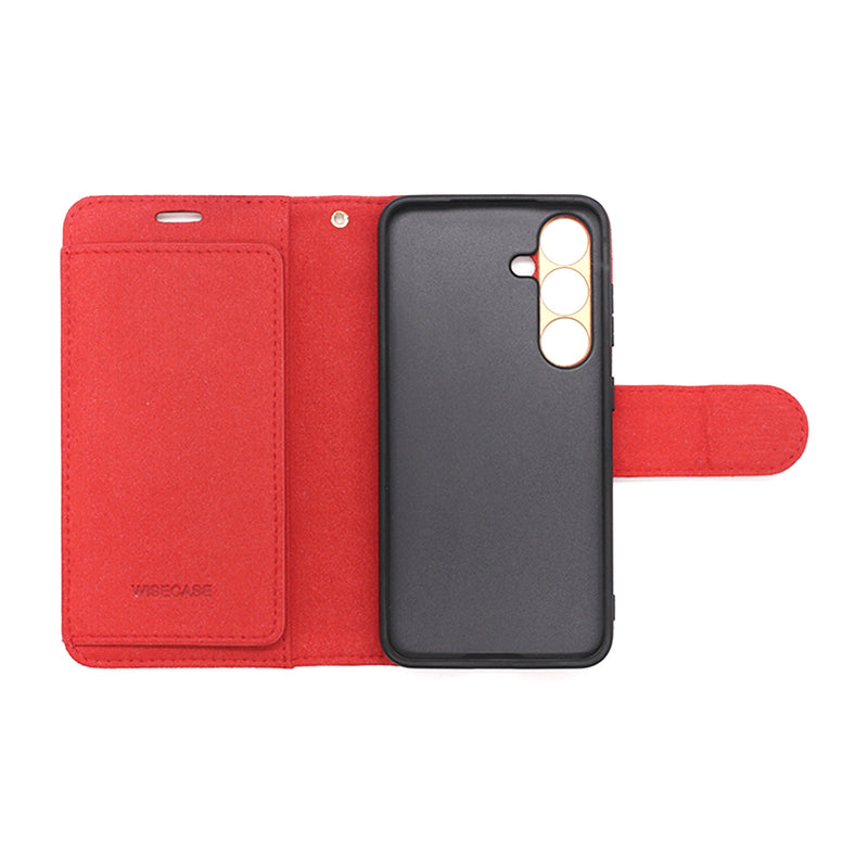 Wisecase Samsung Galaxy S25 Deluxe Wallet Folio Red