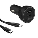 EFM 39W Dual Port Car Charger TypeC PD Port to USB-A - QC3.0 with Type-C to Type-C Cable 1M - Black