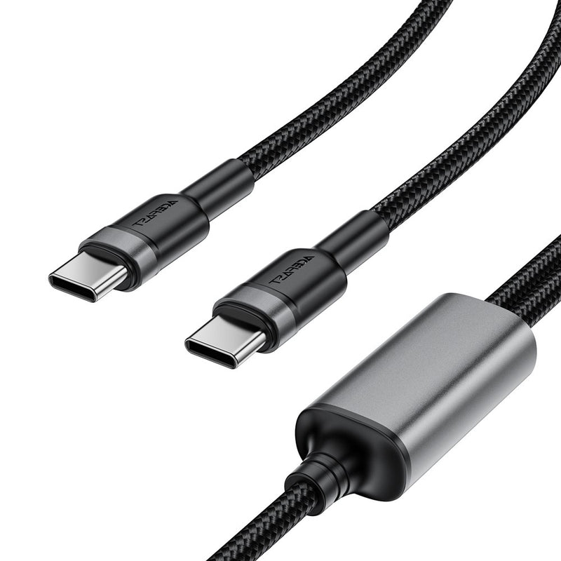 Acefast C22-02 USB-C to 2*USB-C 100W Aluminum Alloy Charging Data Cable 0.7m Black