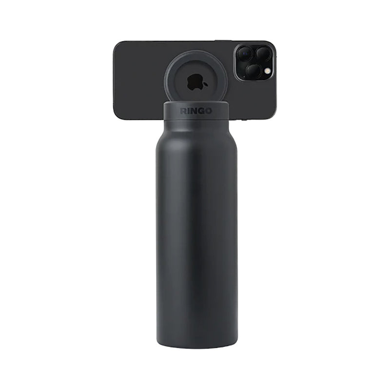 Ringo All-in-One Water Bottle with Magnetic Phone Mount - Black 710ml (24oz)