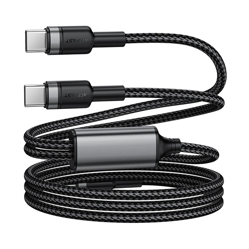 Acefast C22-02 USB-C to 2*USB-C 100W Aluminum Alloy Charging Data Cable 0.7m Black