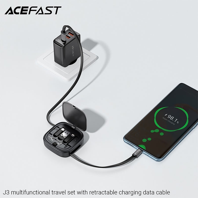 Acefast J3 Multifunctional Travel Set with Retractable Charging Data Cable Black