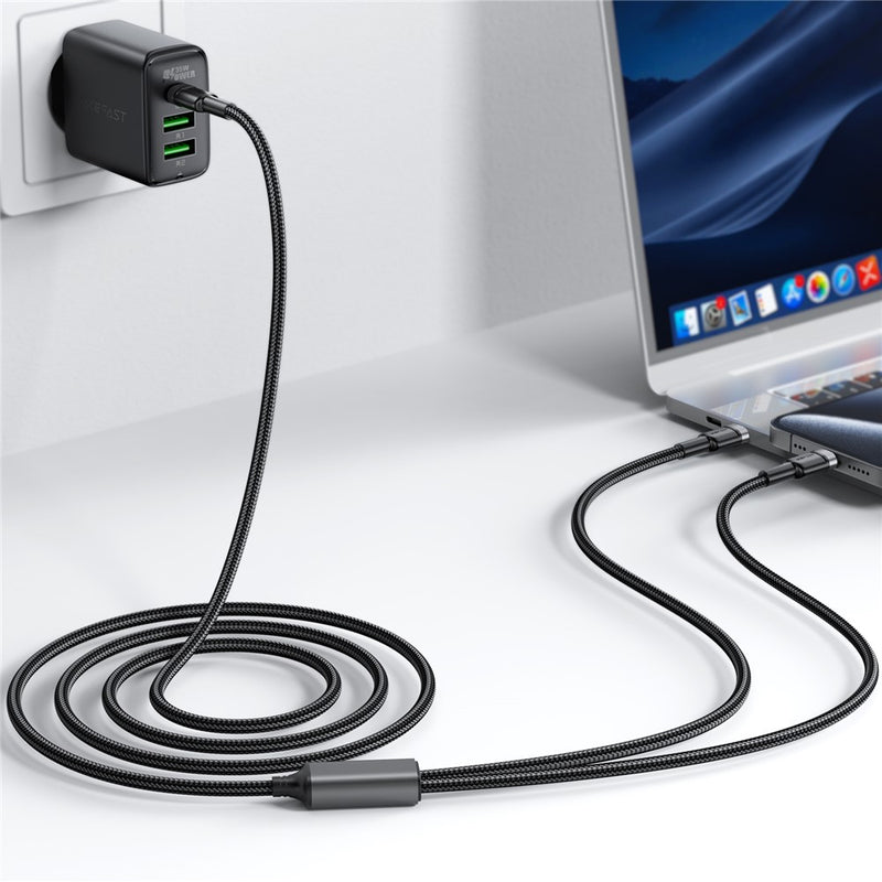 Acefast C22-02 USB-C to 2*USB-C 100W Aluminum Alloy Charging Data Cable 0.7m Black