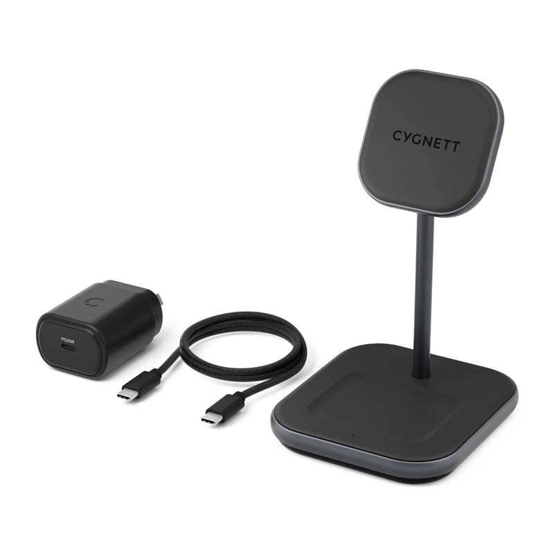 Cygnett 2-IN-1 Wireless Magnetic Desk Charger 15W Black