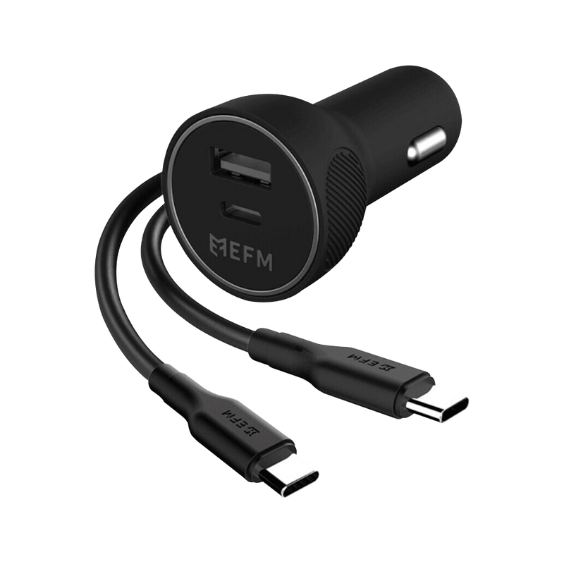 EFM 39W Dual Port Car Charger TypeC PD Port to USB-A - QC3.0 with Type-C to Type-C Cable 1M - Black