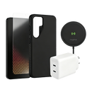 Zagg Samsung S24 Premium Smart Bundle (Black case with Magsafe/T/G +Wireless Charger+45W Wall charger)