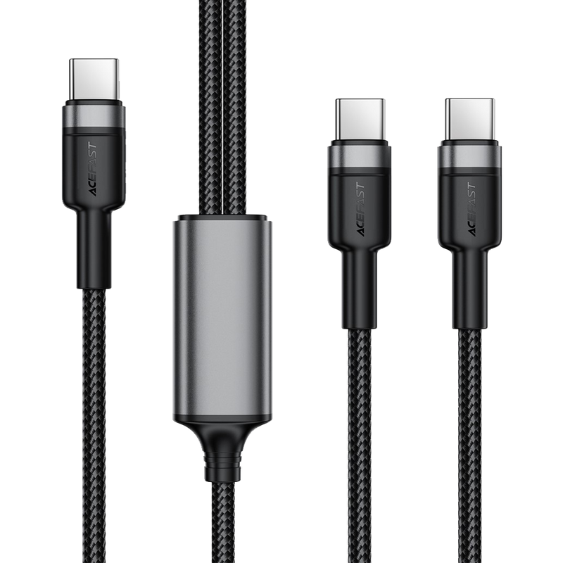 Acefast C22-02 USB-C to 2*USB-C 100W Aluminum Alloy Charging Data Cable 0.7m Black