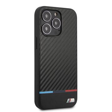 BMW M HC PU Carbon for iPhone 13 Pro Tricolor Line Black