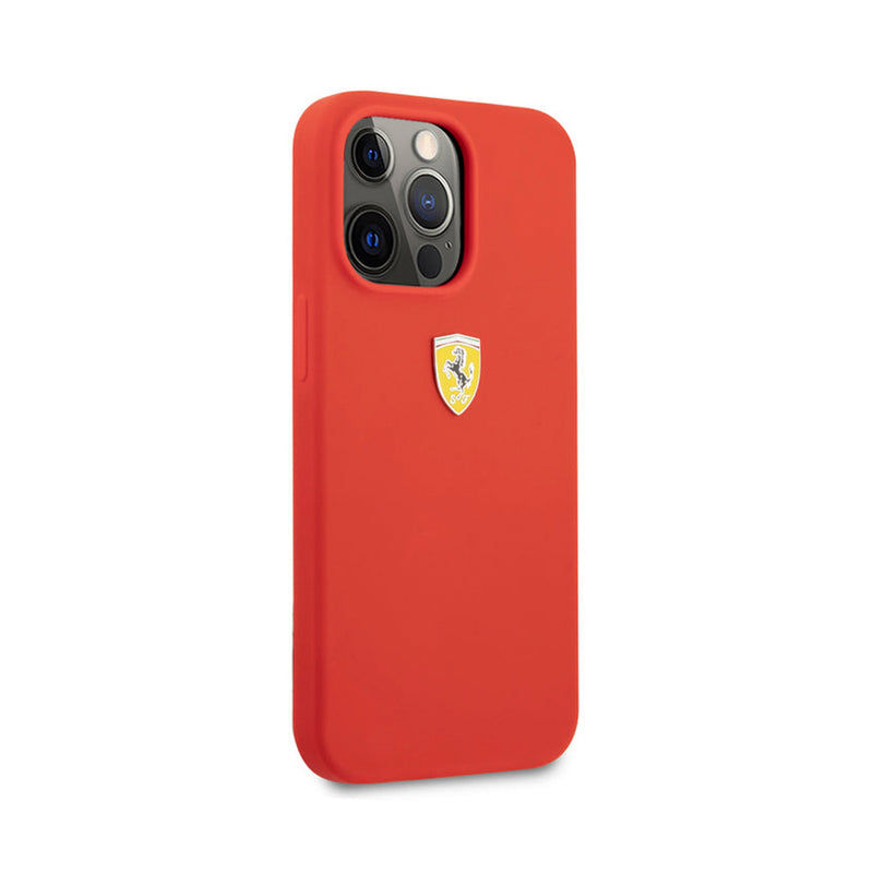 Ferrari Silicone Hard Case on Track with Soft Microfiber Iinterior for iPhone 13 Pro Red