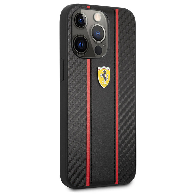 Ferrari HC PU Carbon Central Stripe for iPhone 13 Pro Max Black