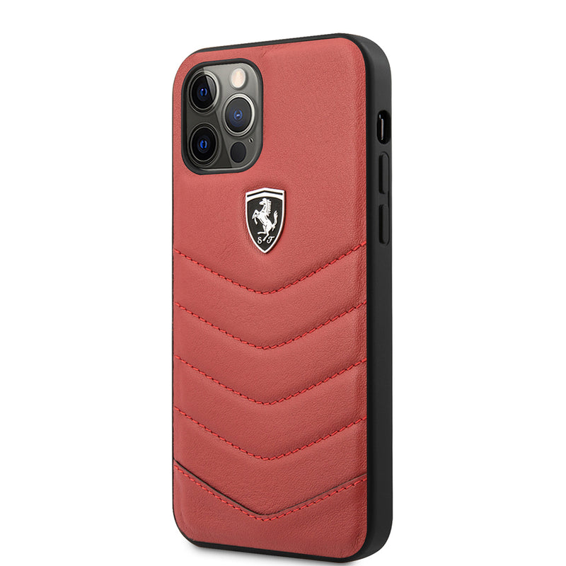 Ferrari Off Track Genuine Quilted Leather Hard Case - iPhone 12 Pro Max Red