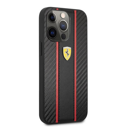 Ferrari HC PU Carbon Central Stripe for iPhone 13 Pro Black