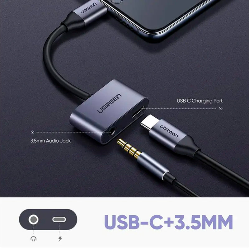 UGREEN USB-C to 3.5mm Audio+ USB-C Female Adapter Headphone Cable