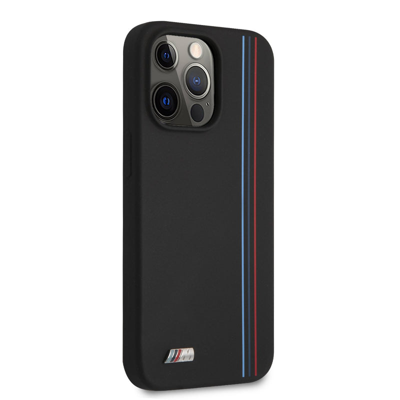 BMW M HC Silicone for iPhone 13 Pro Max Tricolor Lines Black