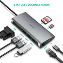 UGREEN Type C 8 in 1 Multifultion adaptor VGA/RJ45/USB3.0 x 3/SD/TF/TypeC PD Protocal Grey