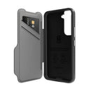 EFM Monaco Leather Wallet Case Armour with D3O 5G Signal Plus For Samsung Galaxy S22+ (6.6) - Black/Space Grey