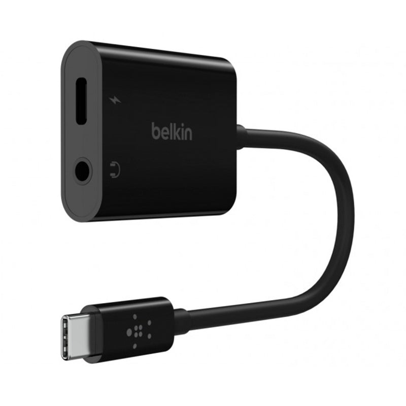 Belkin ROCKSTAR 3.5mm Audio plus USB-C Charge Adapter Black