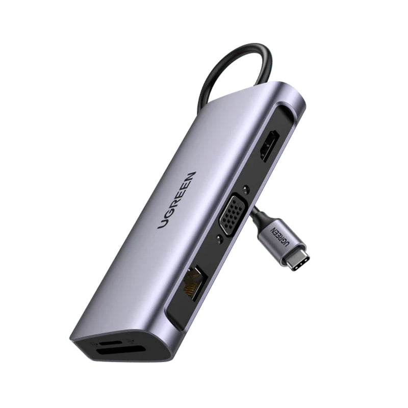 UGREEN USB-C To 3*USB 3.0 A+HDMI+VGA+RJ45 Gigabit+SD/TF+AUX3.5mm+PD Converter Gray with PD Grey