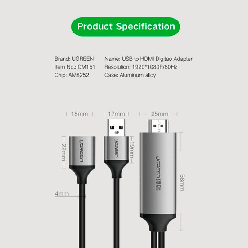 UGreen USB to HDMI Digital AV Adapter Grey