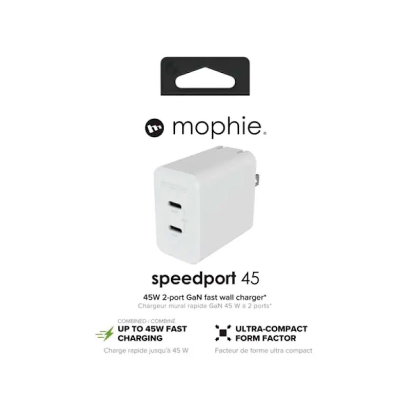 Mophie Speedport 45W Dual Port USB-C GaH Wall Charger White