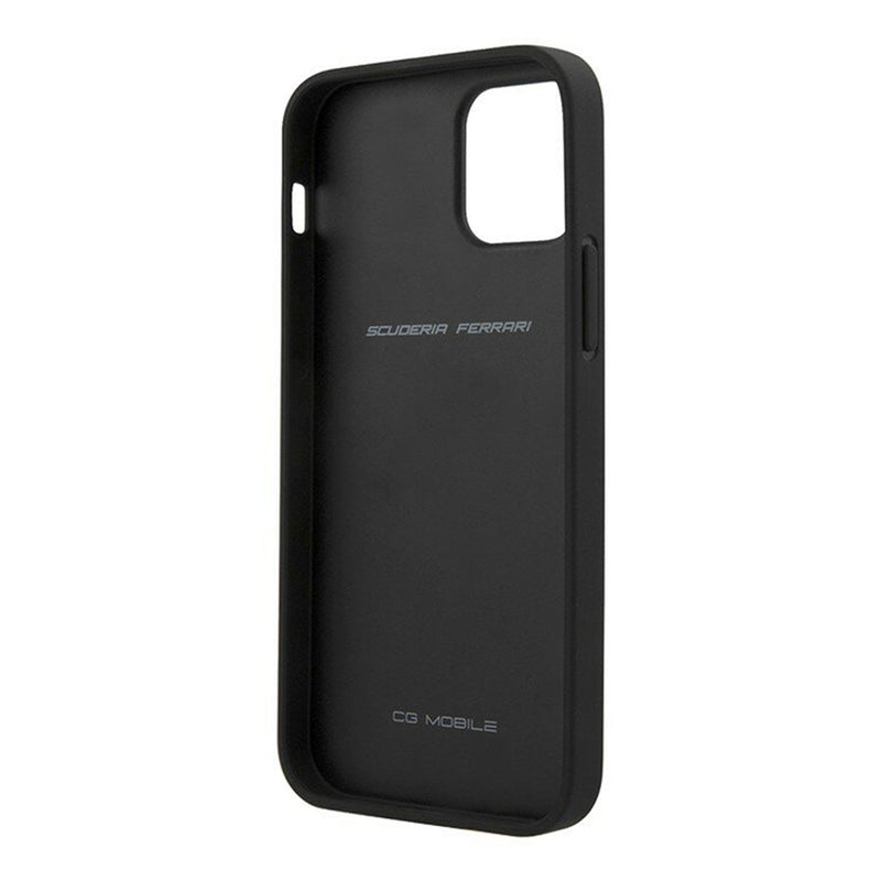 Ferrari Real Leather Hard Case Off Track With Contrasted Stitched Nylon Stripe - iPhone 12 / iPhone 12 Pro Black