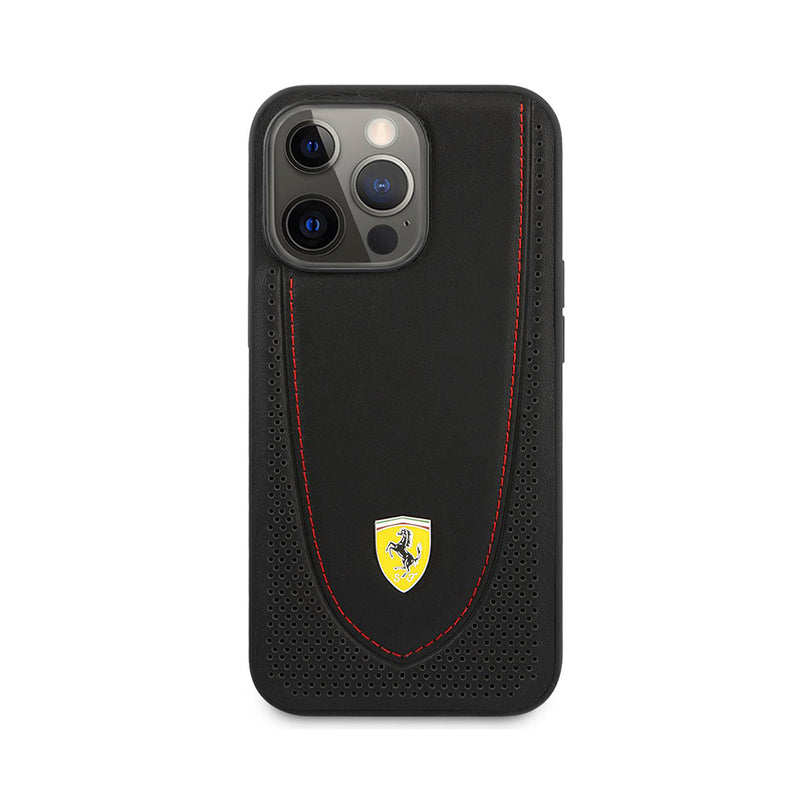 Ferrari HC Leather Stitched for iPhone 13 Pro Max Red Line Black