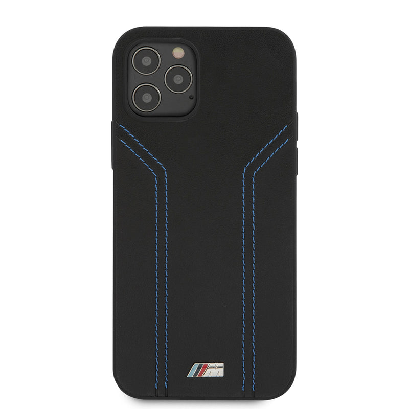 BMW Pu Leather M Collection With Double Stitched Blue Lines - iPhone 12 / iPhone 12 Pro Black