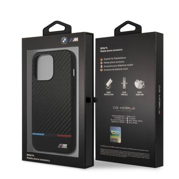 BMW M HC PU Carbon for iPhone 13 Pro Max Tricolor Line Black