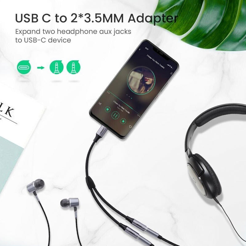 UGREEN USB-C to Two 3.5mm (F) Audio Splitter Designed for Music Sharing Black