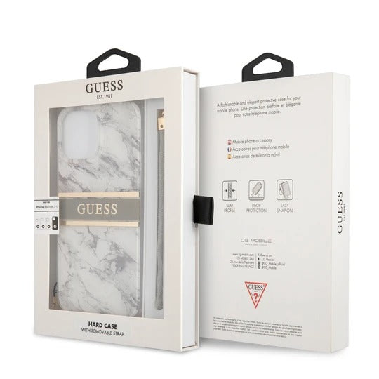 Guess HC PC/TPU Marble Strap for iPhone 13 Pro Max Grey