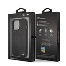 BMW M HC PU Carbon for iPhone 13 Pro Max Tricolor Stitch Black