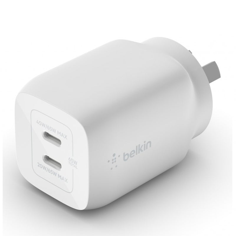 Belkin BOOST UP Dual USB-C Wall Charger GaN Technology 65W with PPS