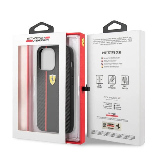 Ferrari HC PU Carbon Central Stripe for iPhone 13 Pro Black