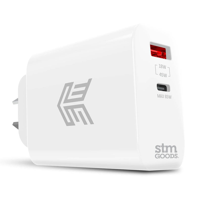 STM Goods 65W Dual Port USB-C and USB-A Power Adapter - White