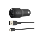 Belkin BoostCHARGER TM Dual USB-A Car Charger 24W + Lightning to USB-A Cable