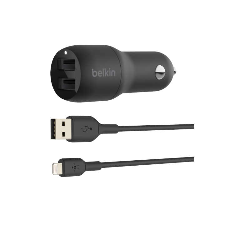 Belkin BoostCHARGER TM Dual USB-A Car Charger 24W + Lightning to USB-A Cable