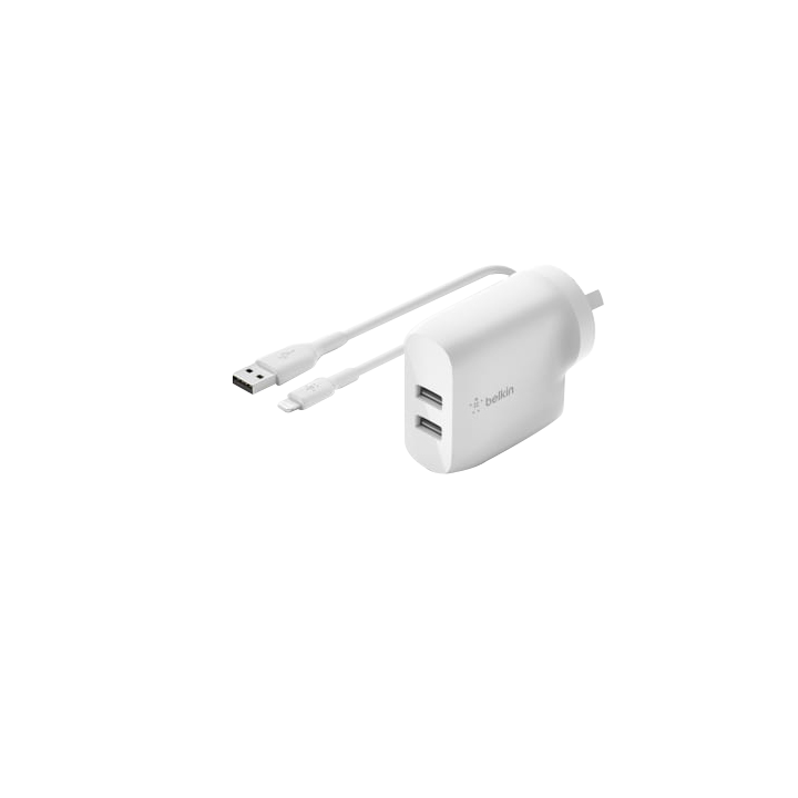 Belkin BoostcHARGE TM Dual USB-A Wall Charger 24W + Lightning to USB-A Cable