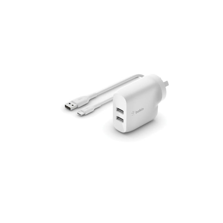Belkin BoostcHARGE TM Dual USB-A Wall Charger 24W + USB-A to USB-C Cable