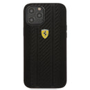 Ferrari Phone Case Pu Leather On Track Carbon Effect With Stripes - iPhone 12 Pro Max Black