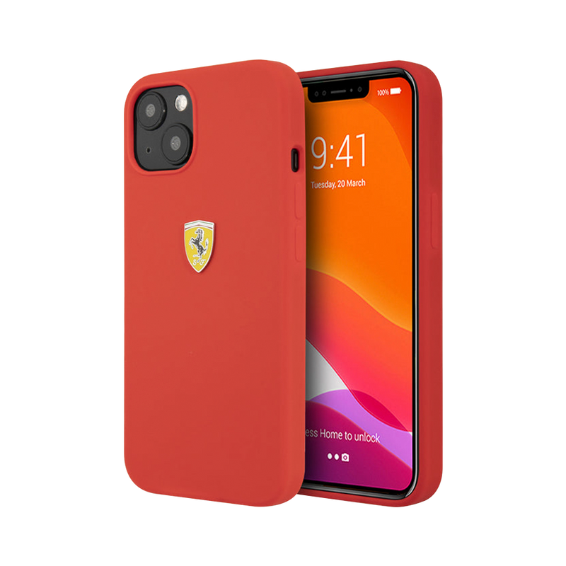 Ferrari Silicone Hard Case on Track with Soft Microfiber Iinterior for iPhone 13 Red