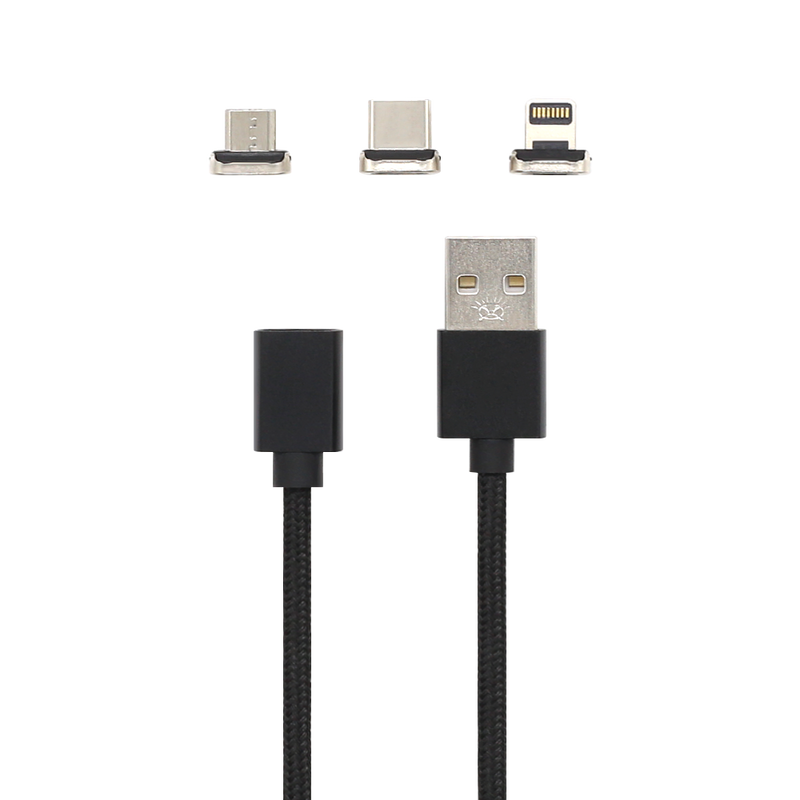 Wisecase 3in1 Magnetic Charging cable USB-A to USB-C&Lightning&Micro-Usb Black