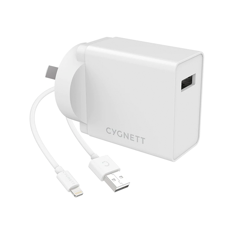 Cygnett 12W Wall Charger + Lightning to USB-A Cable White