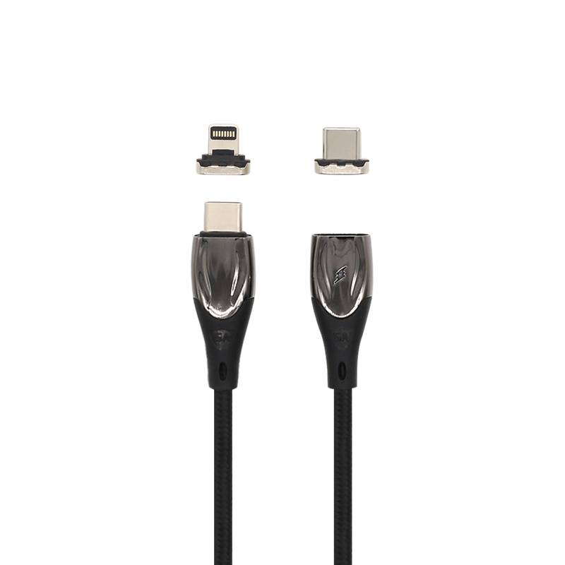 Wisecase 60W 2in1 Magnetic Fast Charging cable with Lightning&USB-C head Black